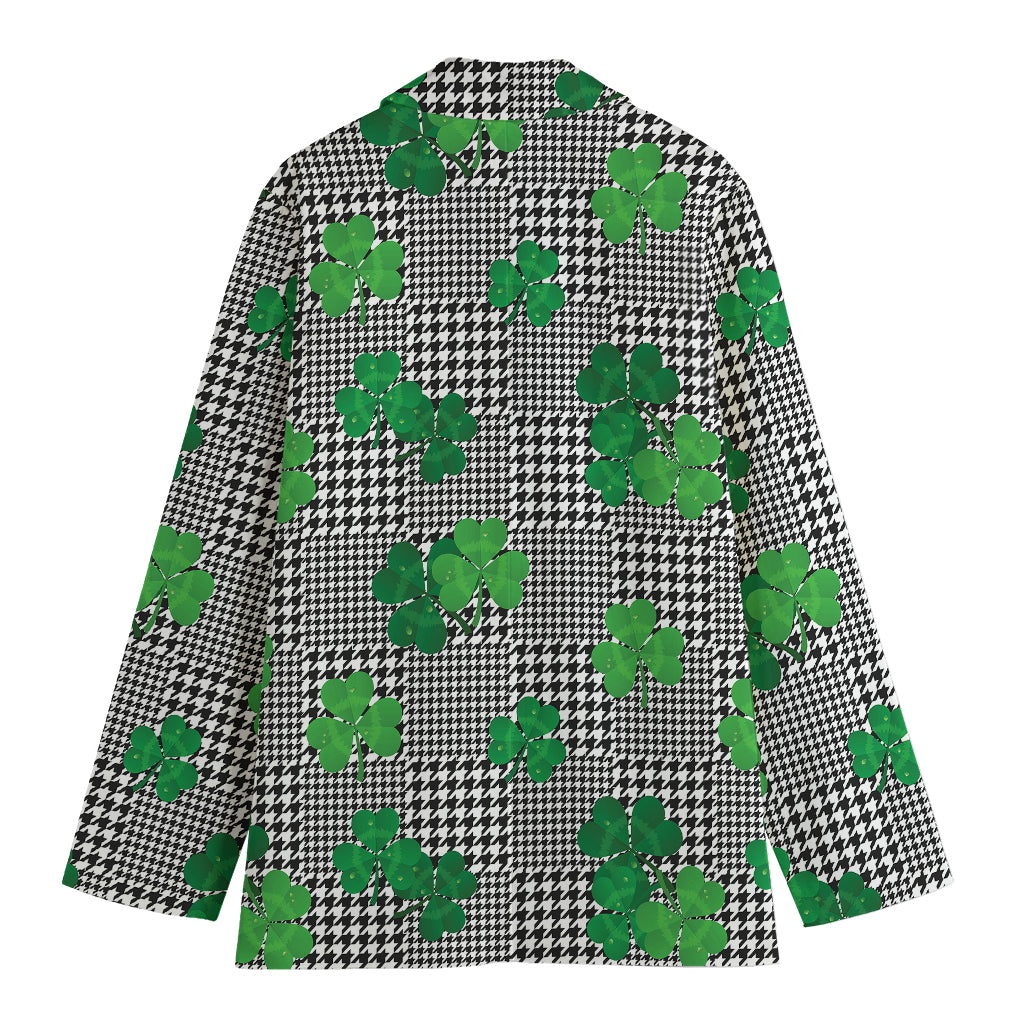 Shamrocks Houndstooth Pattern Print Women's Blazer