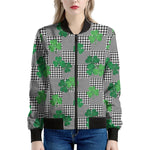 Shamrocks Houndstooth Pattern Print Women's Bomber Jacket