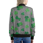 Shamrocks Houndstooth Pattern Print Women's Bomber Jacket