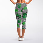 Shamrocks Houndstooth Pattern Print Women's Capri Leggings