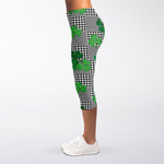 Shamrocks Houndstooth Pattern Print Women's Capri Leggings