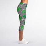 Shamrocks Houndstooth Pattern Print Women's Capri Leggings
