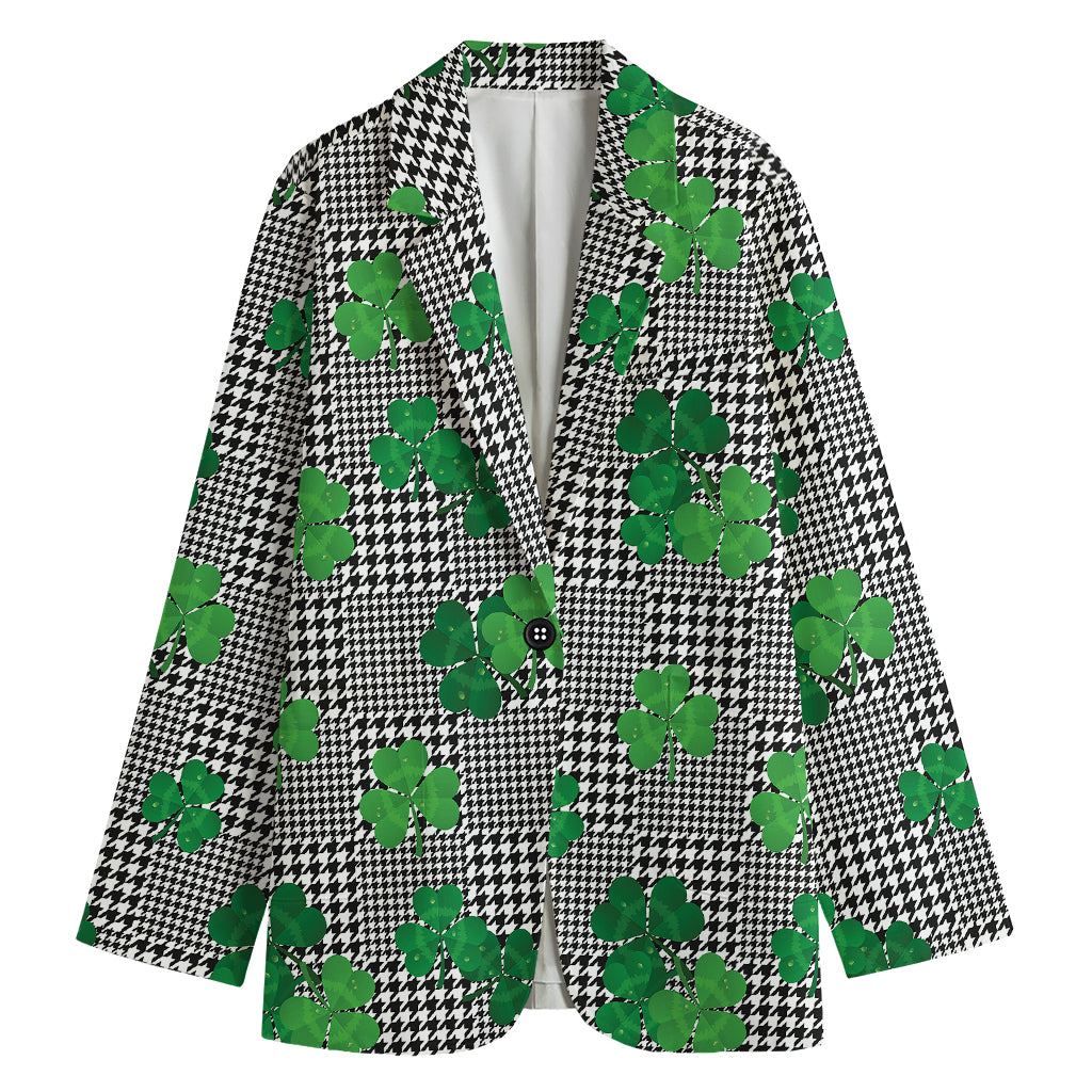 Shamrocks Houndstooth Pattern Print Women's Cotton Blazer