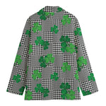 Shamrocks Houndstooth Pattern Print Women's Cotton Blazer