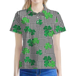 Shamrocks Houndstooth Pattern Print Women's Polo Shirt