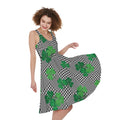 Shamrocks Houndstooth Pattern Print Sleeveless Knee Length Dress