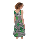 Shamrocks Houndstooth Pattern Print Women's Sleeveless Dress