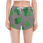 Shamrocks Houndstooth Pattern Print Women's Split Running Shorts