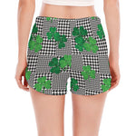 Shamrocks Houndstooth Pattern Print Women's Split Running Shorts