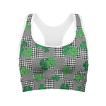 Shamrocks Houndstooth Pattern Print Women's Sports Bra