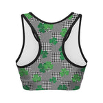 Shamrocks Houndstooth Pattern Print Women's Sports Bra