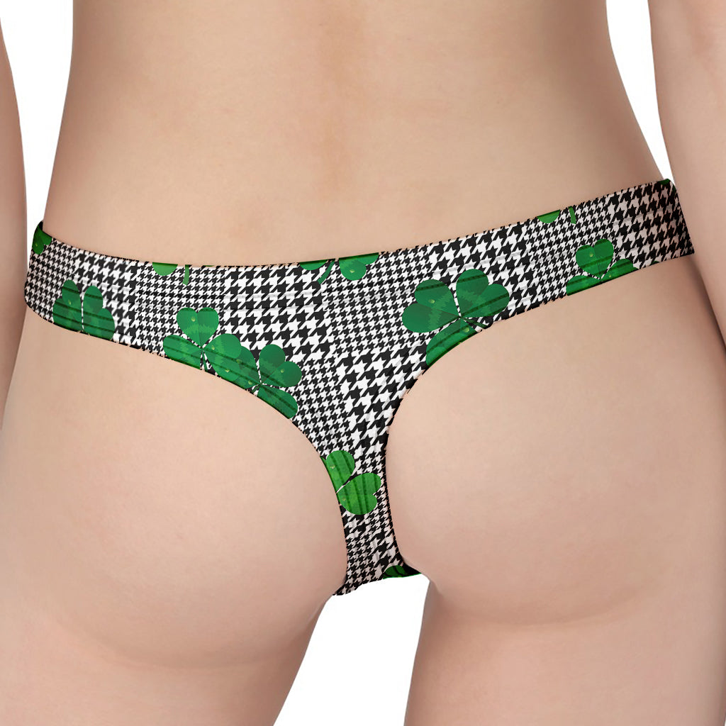 Shamrocks Houndstooth Pattern Print Women's Thong