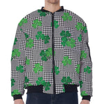 Shamrocks Houndstooth Pattern Print Zip Sleeve Bomber Jacket