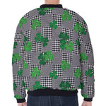 Shamrocks Houndstooth Pattern Print Zip Sleeve Bomber Jacket