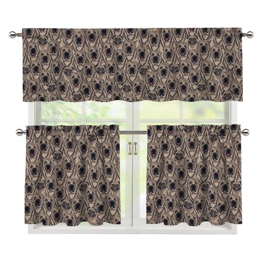Shar Pei And Pug Pattern Print 3 Piece Kitchen Curtains