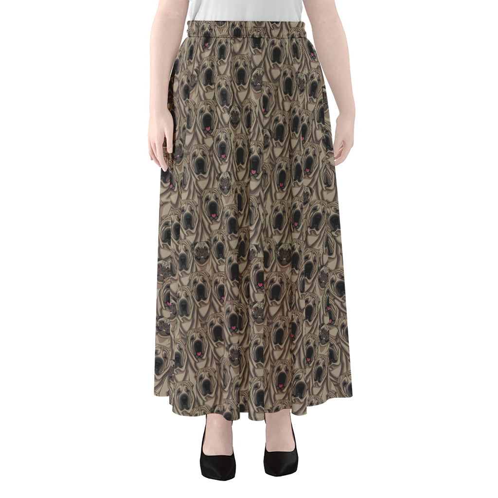 Shar Pei And Pug Pattern Print Chiffon Maxi Skirt