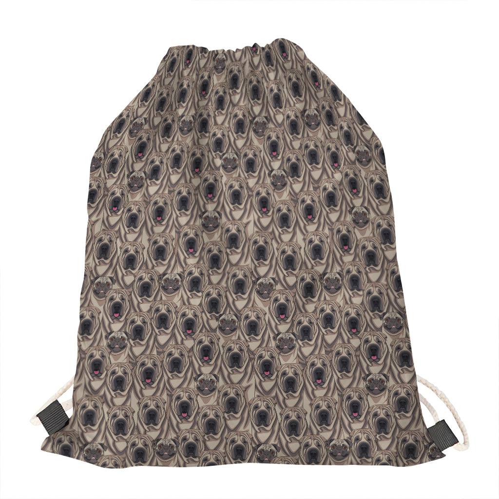 Shar Pei And Pug Pattern Print Drawstring Bag