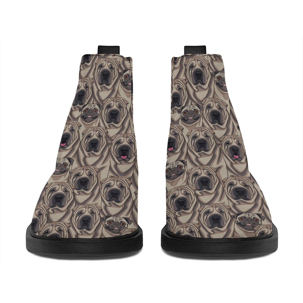 Shar Pei And Pug Pattern Print Flat Ankle Boots