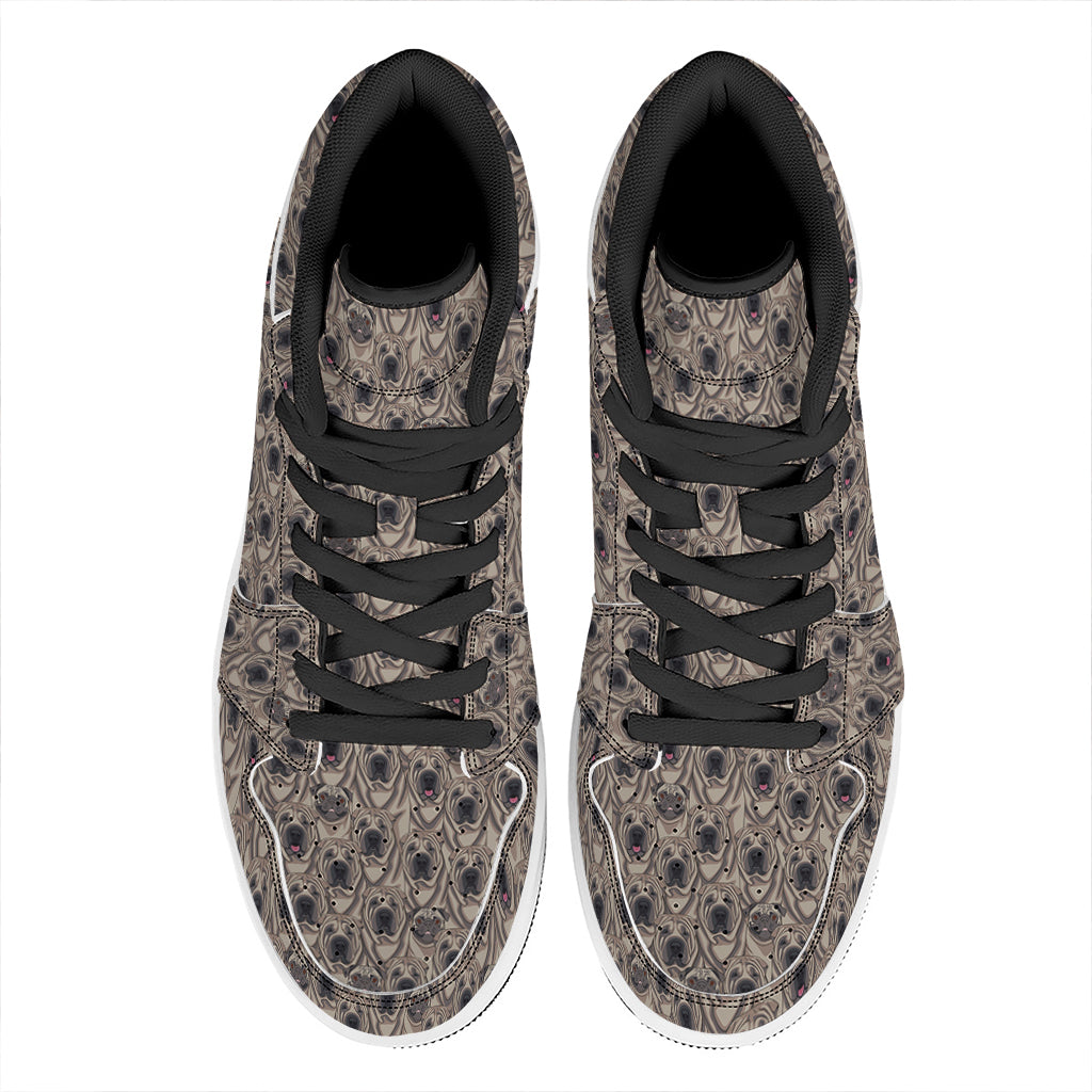Shar Pei And Pug Pattern Print High Top Leather Sneakers