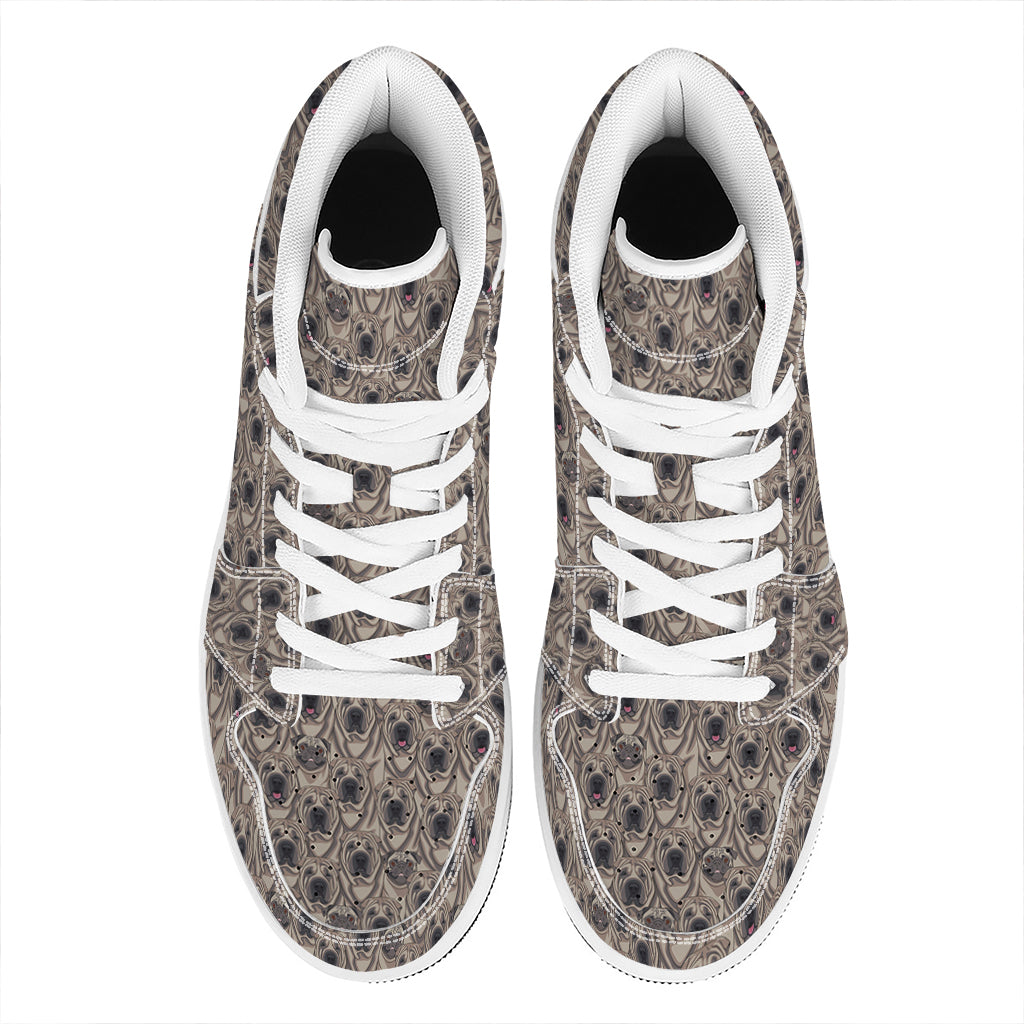 Shar Pei And Pug Pattern Print High Top Leather Sneakers
