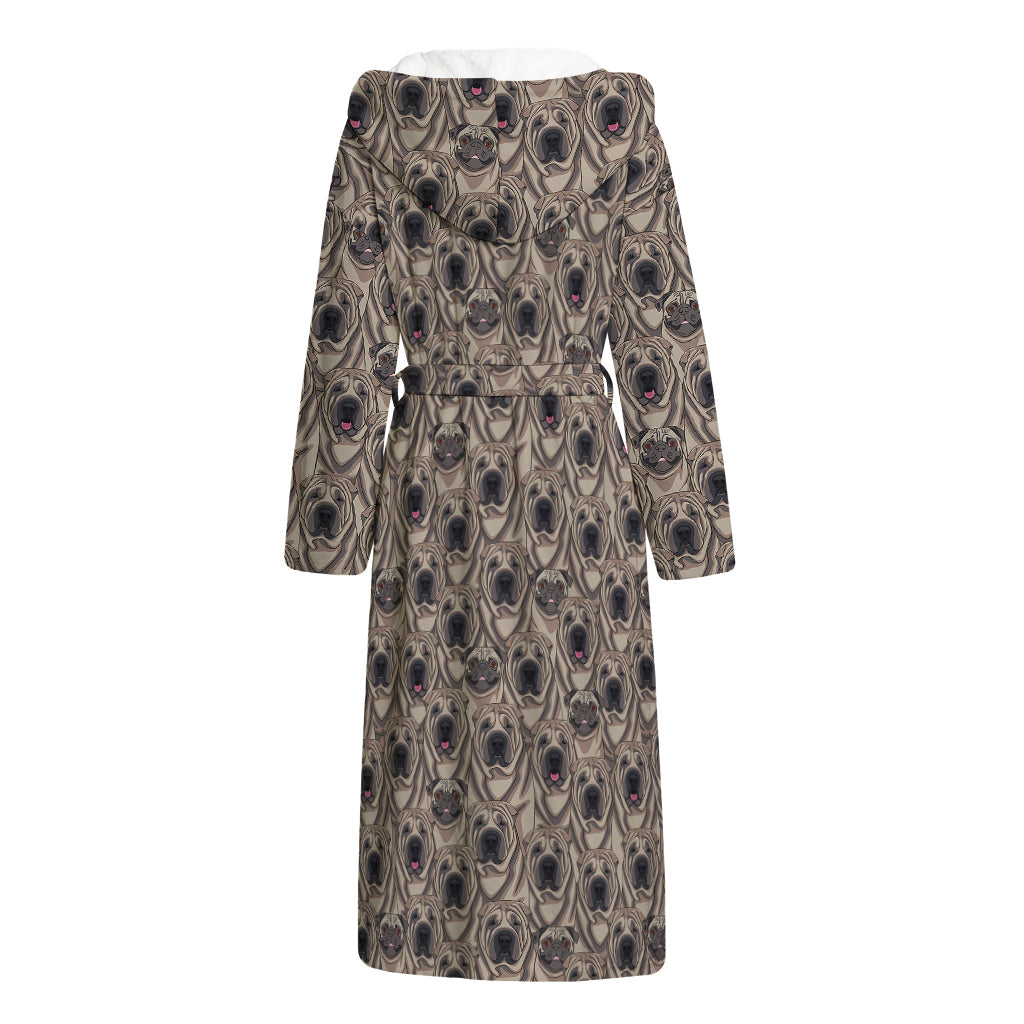 Shar Pei And Pug Pattern Print Hooded Bathrobe