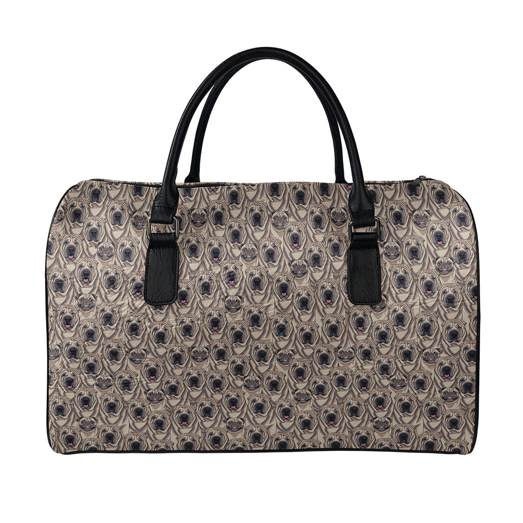 Shar Pei And Pug Pattern Print Leather Duffle Bag