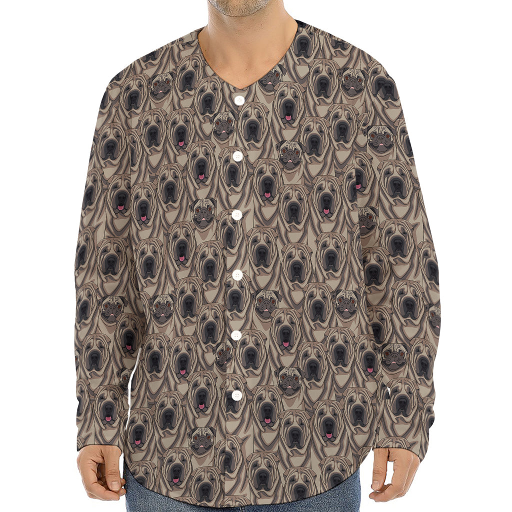 Shar Pei And Pug Pattern Print Long Sleeve Baseball Jersey