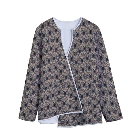 Shar Pei And Pug Pattern Print Long Sleeve Short Coat