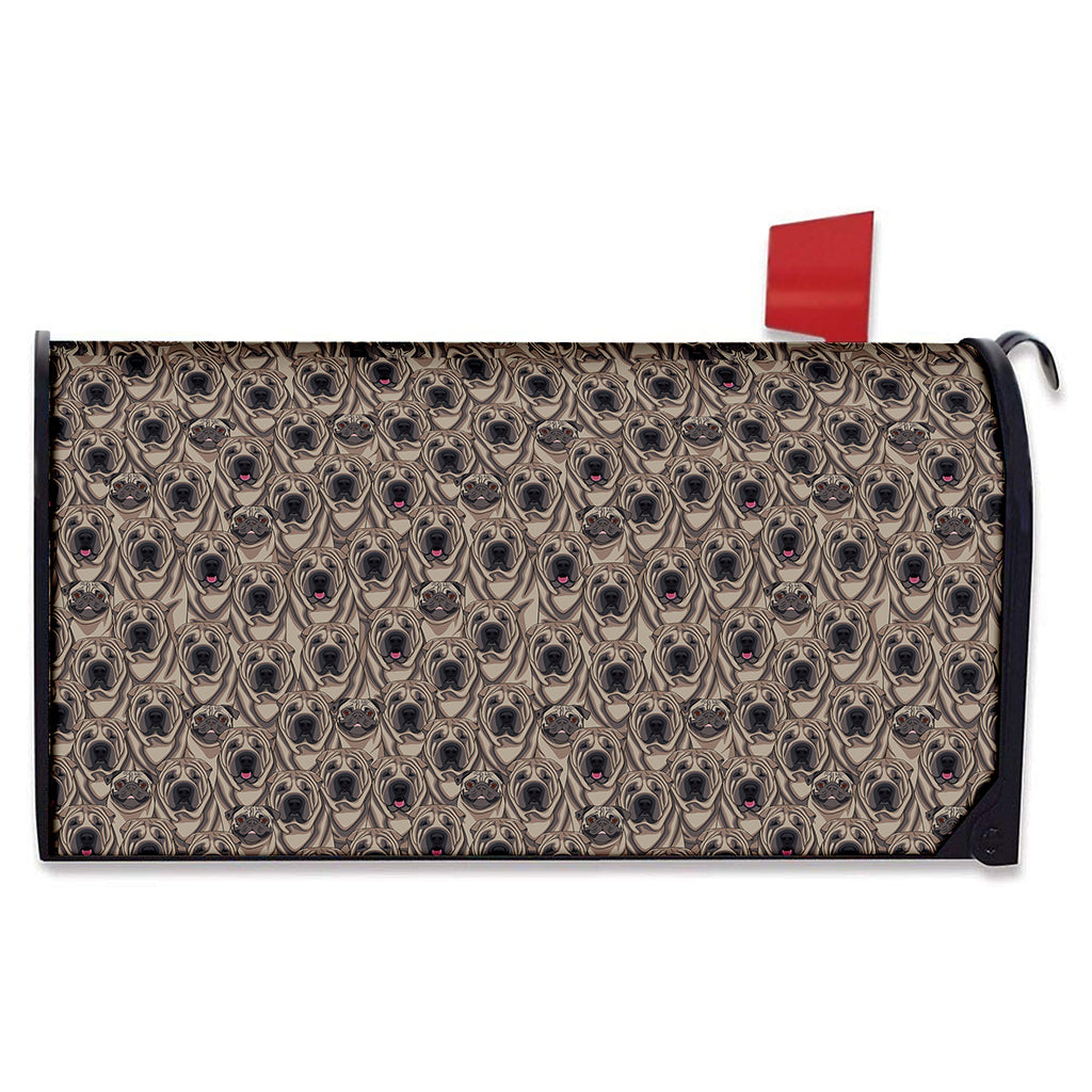 Shar Pei And Pug Pattern Print Mailbox Cover