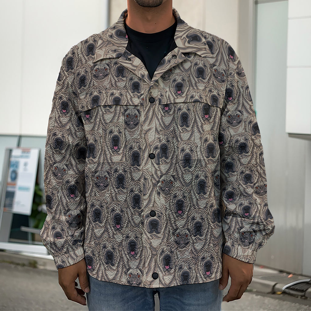 Shar Pei And Pug Pattern Print Men's Shirt Jacket