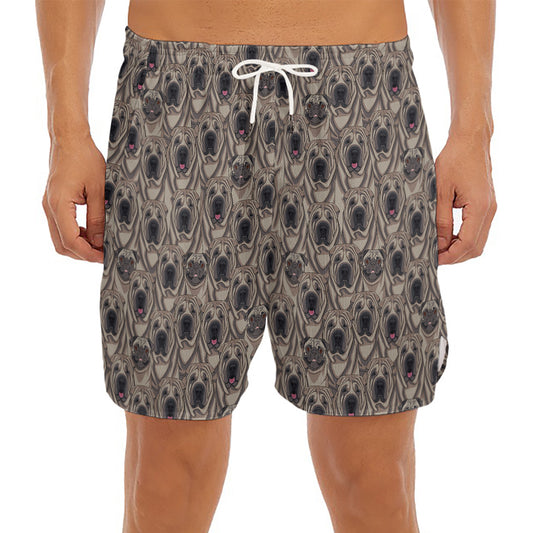 Shar Pei And Pug Pattern Print Men's Split Running Shorts