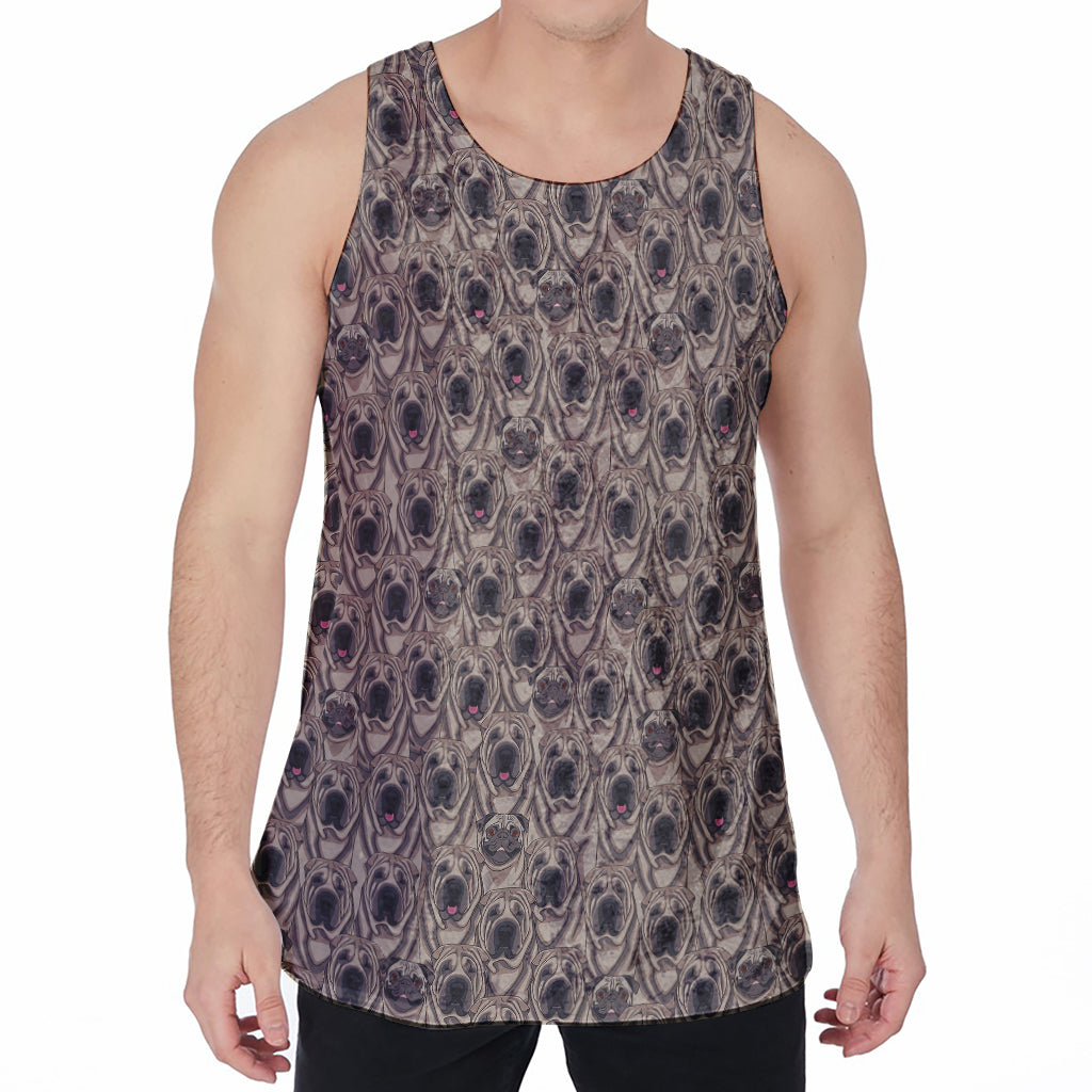 Shar Pei And Pug Pattern Print Men's Velvet Tank Top