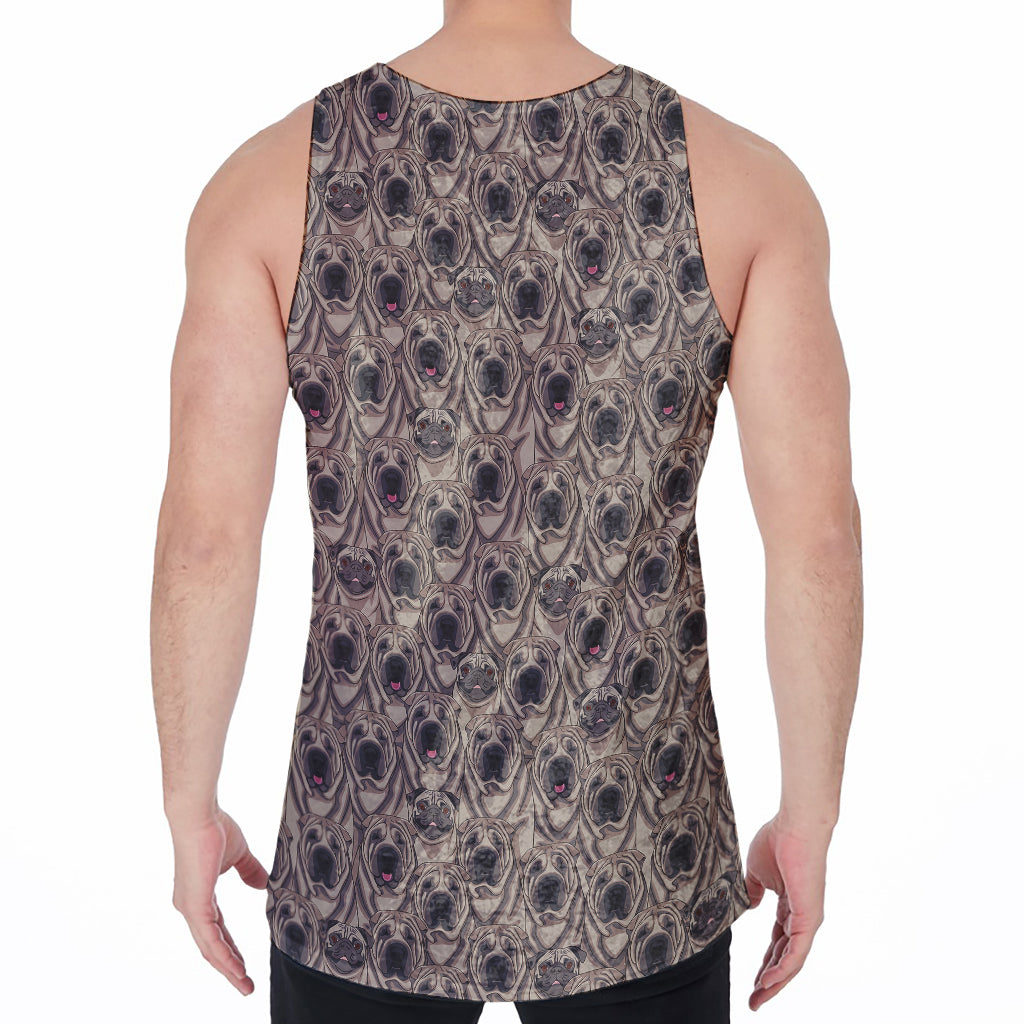 Shar Pei And Pug Pattern Print Men's Velvet Tank Top