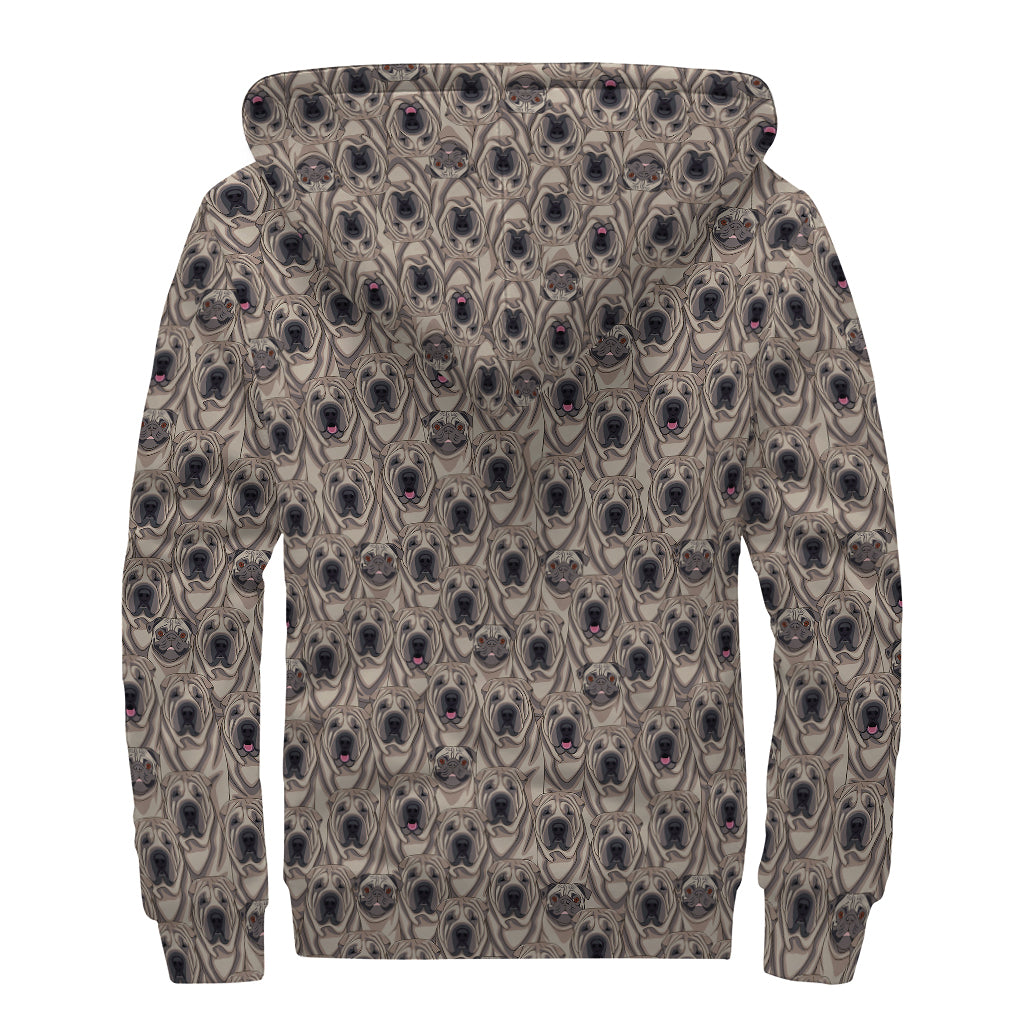 Shar Pei And Pug Pattern Print Sherpa Lined Zip Up Hoodie