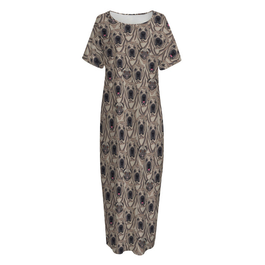 Shar Pei And Pug Pattern Print Short Sleeve Long Nightdress