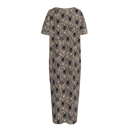 Shar Pei And Pug Pattern Print Short Sleeve Long Nightdress