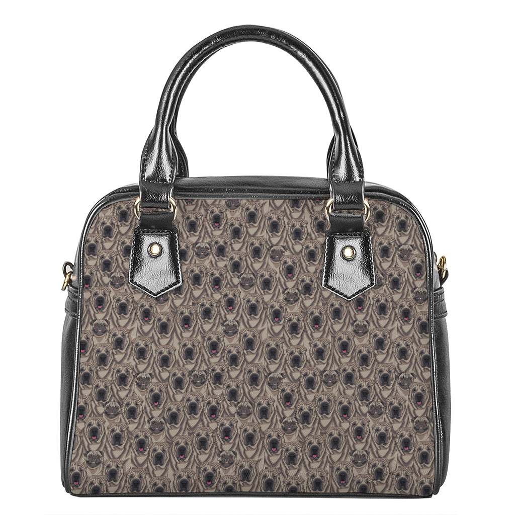 Shar Pei And Pug Pattern Print Shoulder Handbag