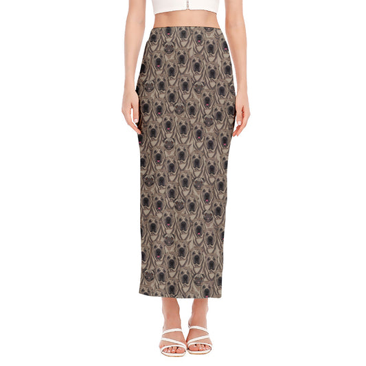 Shar Pei And Pug Pattern Print Side Slit Maxi Skirt