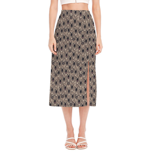 Shar Pei And Pug Pattern Print Side Slit Midi Skirt