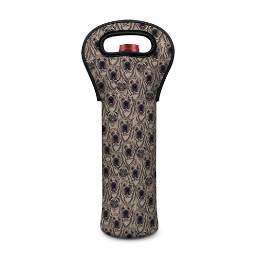 Shar Pei And Pug Pattern Print Single Neoprene Wine Tote