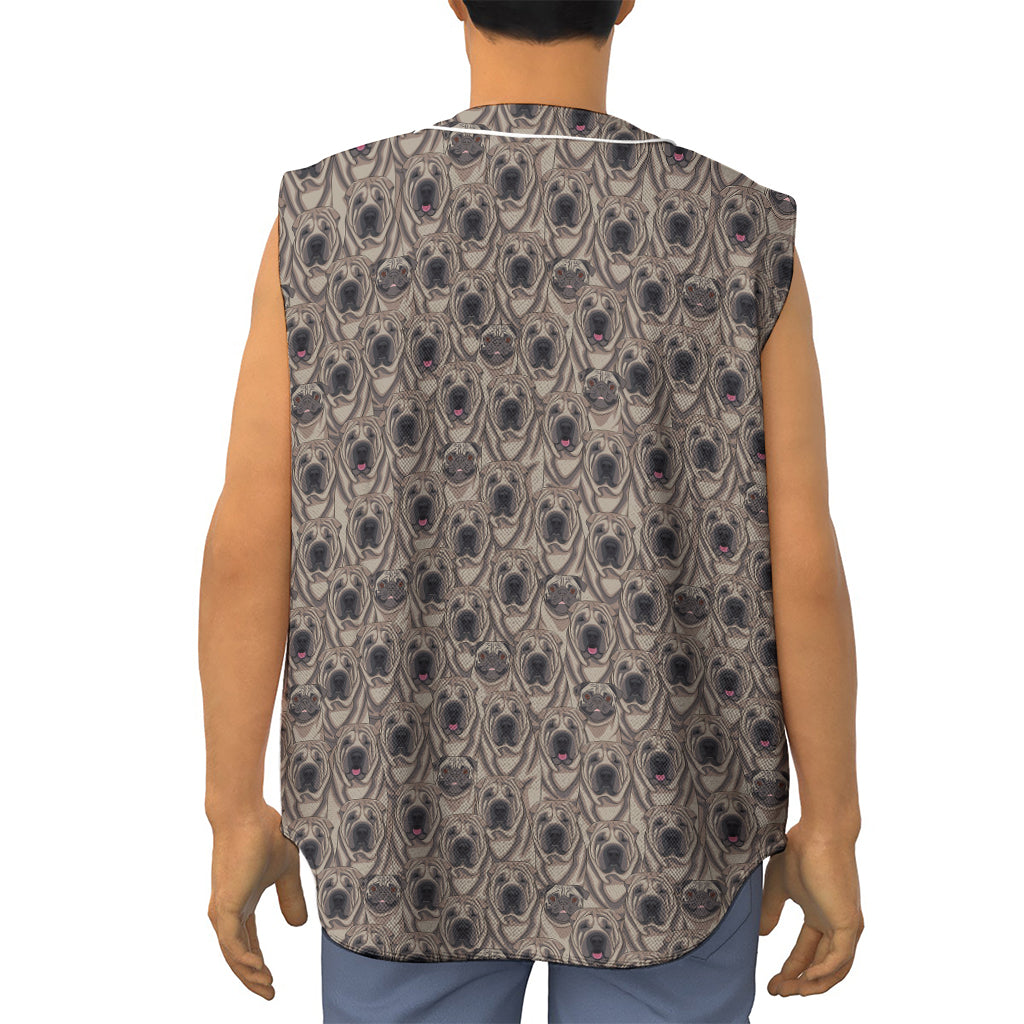 Shar Pei And Pug Pattern Print Sleeveless Baseball Jersey