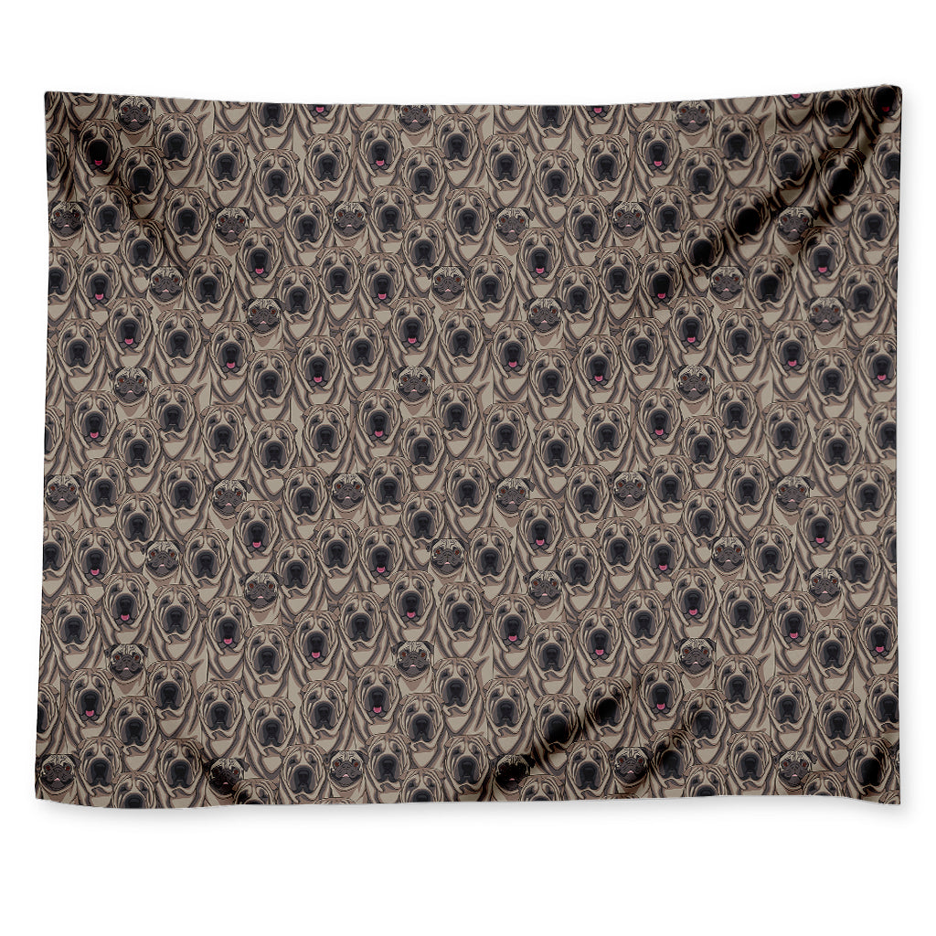 Shar Pei And Pug Pattern Print Tapestry