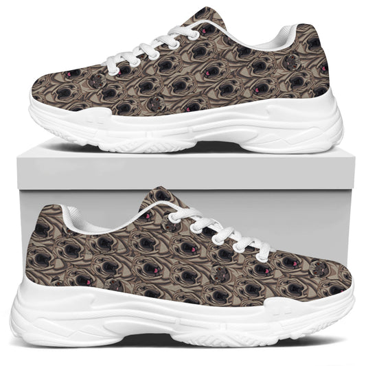 Shar Pei And Pug Pattern Print White Chunky Shoes