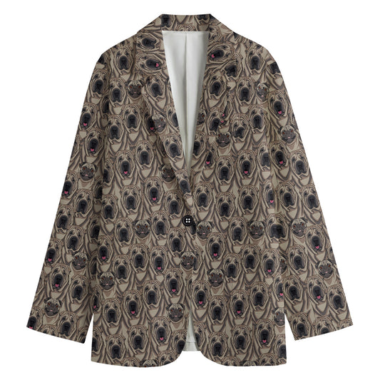 Shar Pei And Pug Pattern Print Women's Cotton Blazer