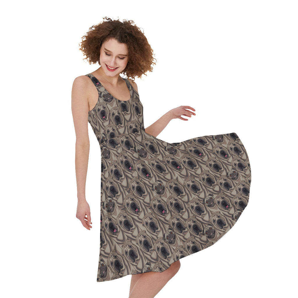Shar Pei And Pug Pattern Print Women's Sleeveless Dress