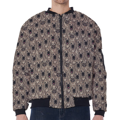 Shar Pei And Pug Pattern Print Zip Sleeve Bomber Jacket