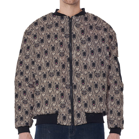 Shar Pei And Pug Pattern Print Zip Sleeve Bomber Jacket