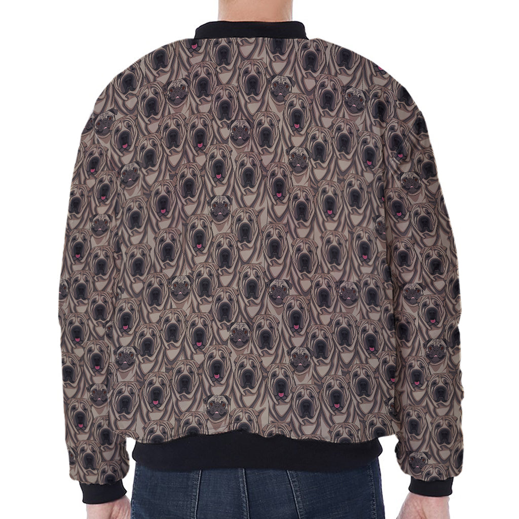 Shar Pei And Pug Pattern Print Zip Sleeve Bomber Jacket