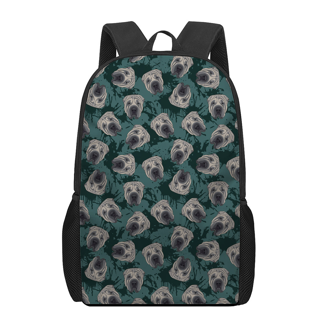 Shar Pei Face Pattern Print 17 Inch Backpack