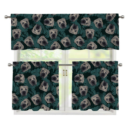 Shar Pei Face Pattern Print 3 Piece Kitchen Curtains